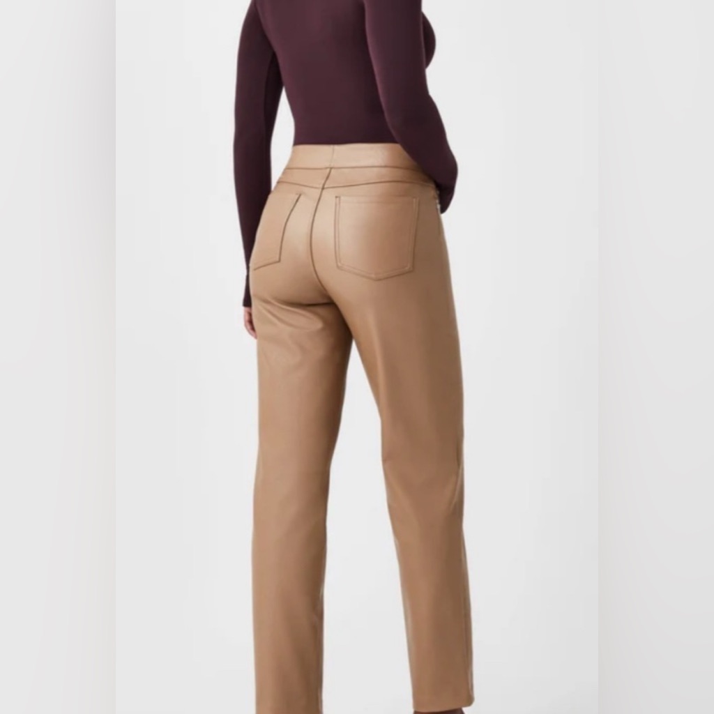 Spanx Leather Like Vegan Straight Leg Pant Color Toffee Sz L Nwt